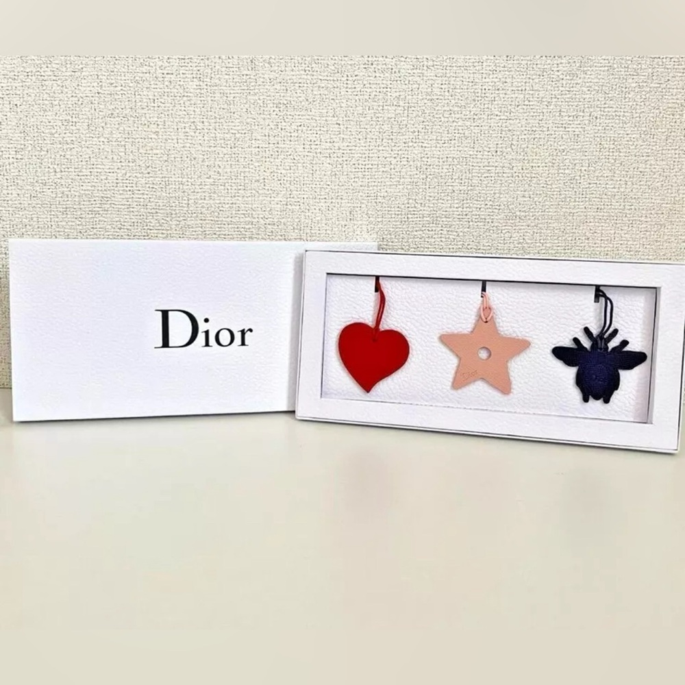 RARE Dior VIP Limited Edition Leather Bag Charms Set Heart Star Bee NIB Sold Out